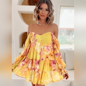 NanaMacs Expecting Perfection Tiered Peasant Sleeve Mini Dress